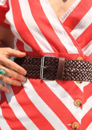 5cm plaited leather belt-Brown