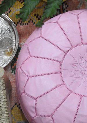 Pink handmade leather ottoman