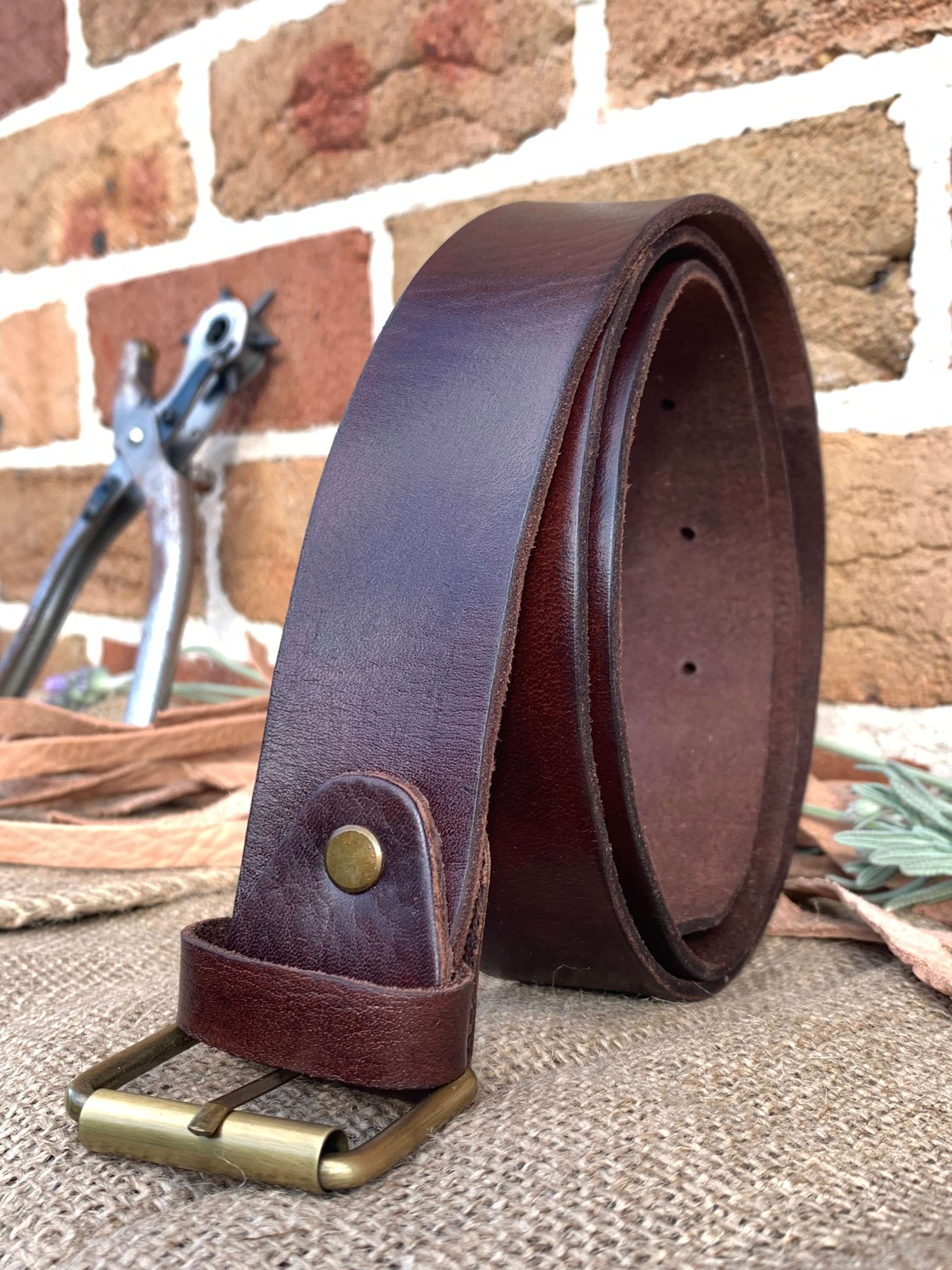 Genuine Leather Belt 4cm wide dark tan